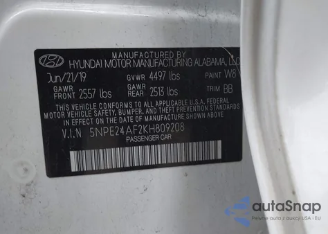 2019 Hyundai Sonata Se from USA, damaged, VIN 5NPE24AF2KH809208